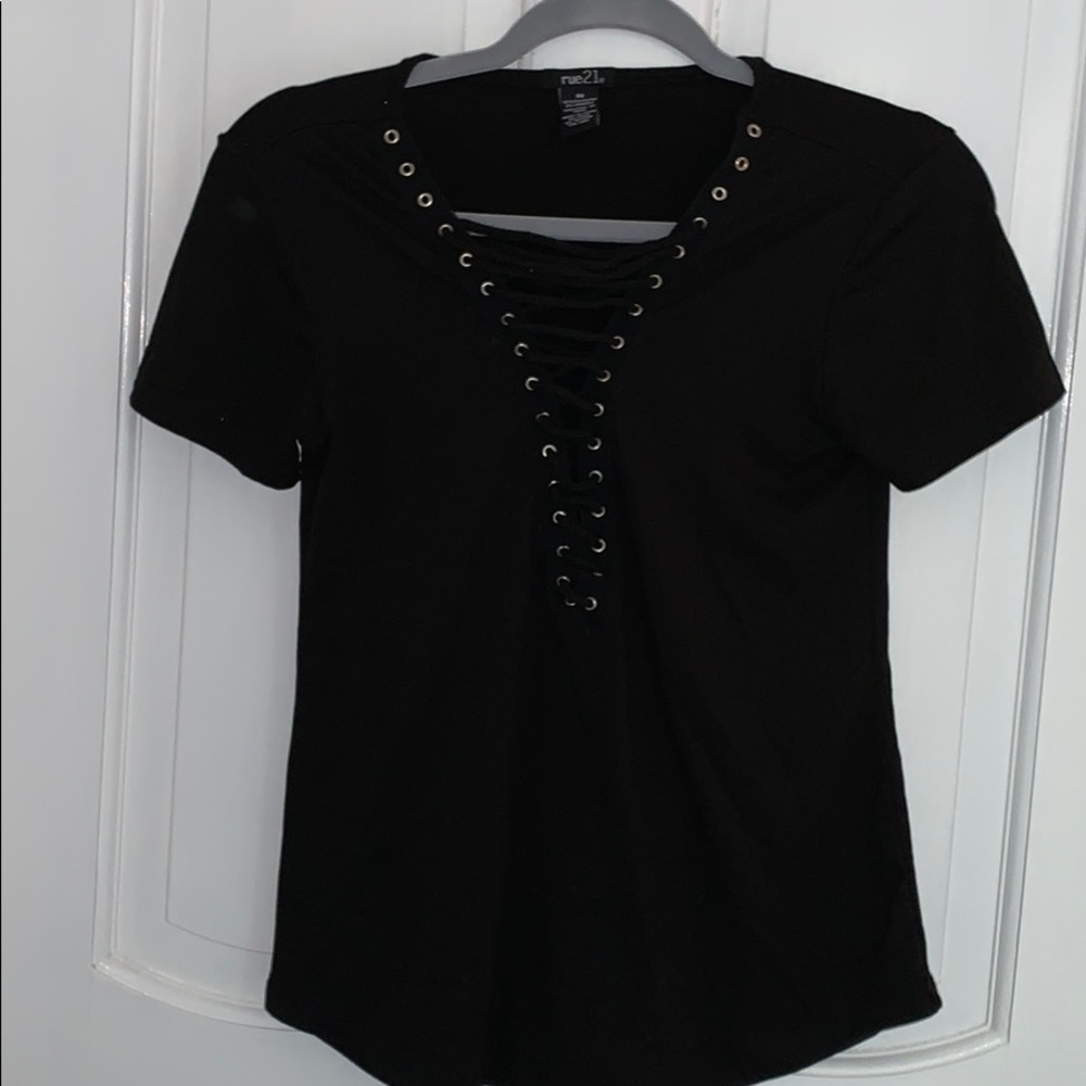 Black laced up t shirt